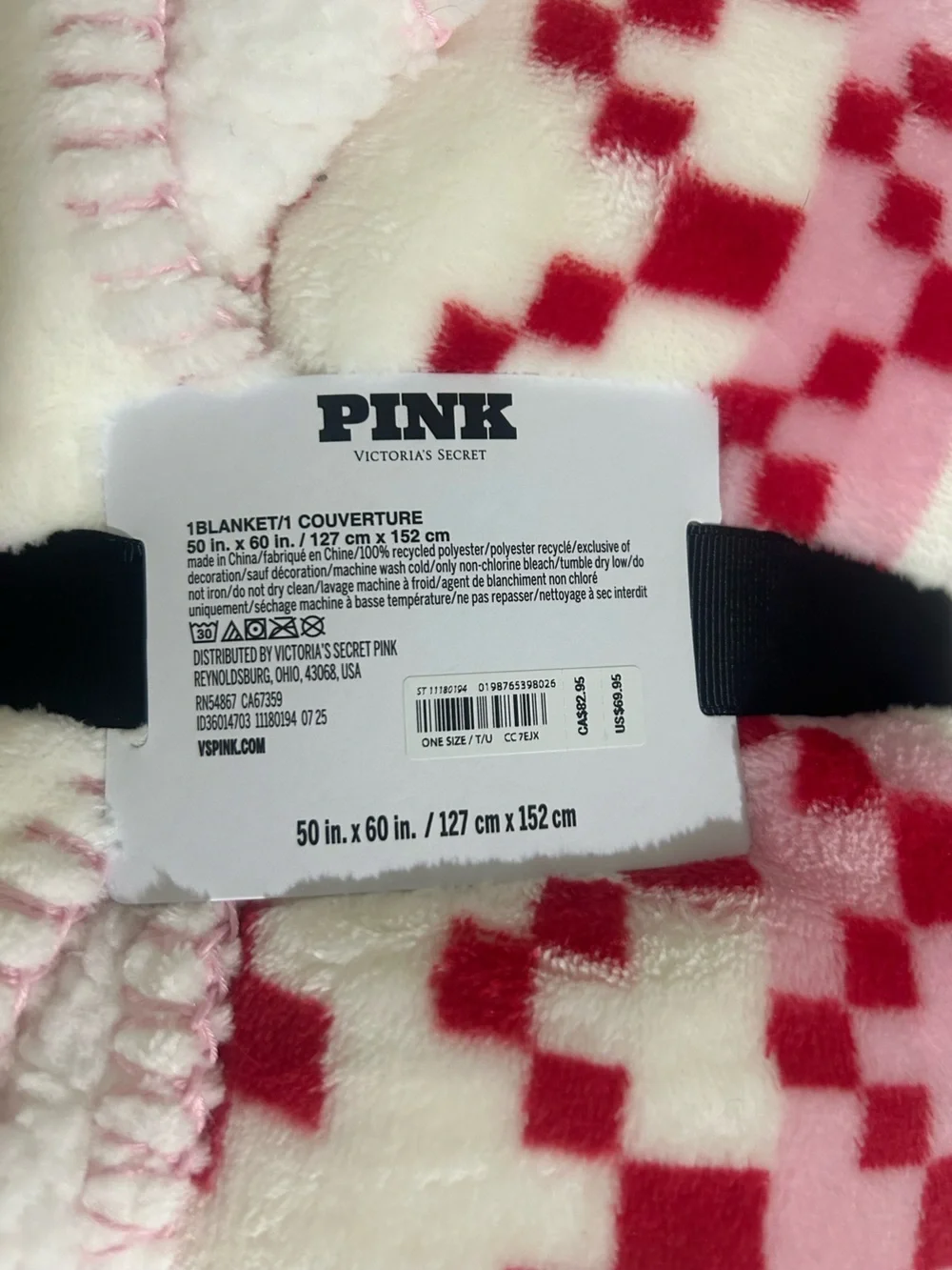 Victoria's Secret Pink Plush Blanket 50x60 in Pink Red Aztec Cozy Soft NWT
